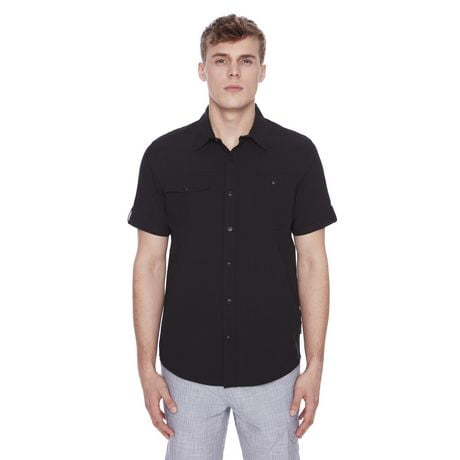 Dark Black Men's Short-Sleeve Button-Down Shirt, Sizes S-XXL