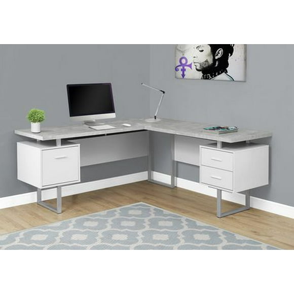 Monarch Specialties Computer Desk, Home Office, Corner, Left, Right Set-up, Storage Drawers, 70"l, L Shape, Work, Laptop, Metal, Laminate, Grey, White, Contemporary, Modern