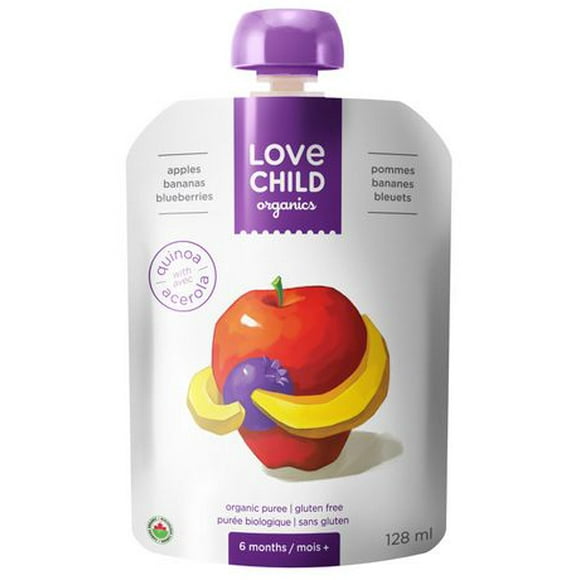 Love Child Organic's Apples, Bananas & Blueberries - Organic Purees, 128 mL