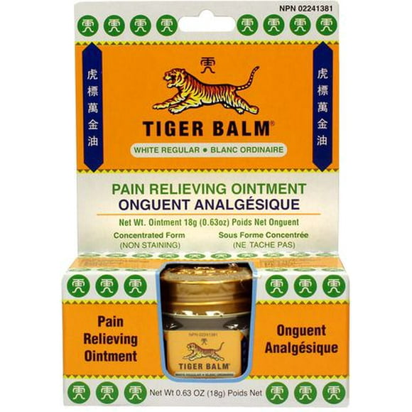 Tiger Balm Onguent analgésique - blanc ordinaire 18 g. Soulagement éprouvé pour douleurs articulaires et musculaires.