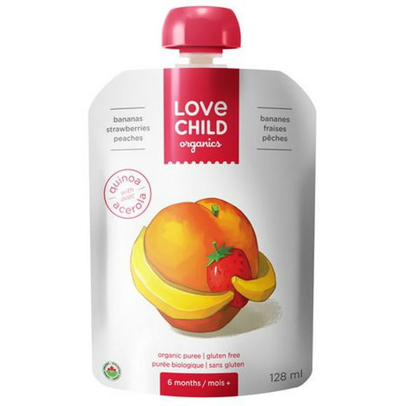 Love Child Organics Bananas, Strawberries & Peaches Baby Food Pouch, 128 ml