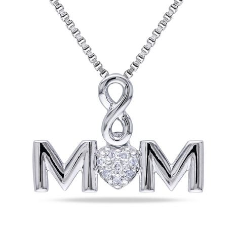 Pendentif Miabella à inscription « Mom » et motif cœur avec accent de diamants, en argent sterling, 18 po