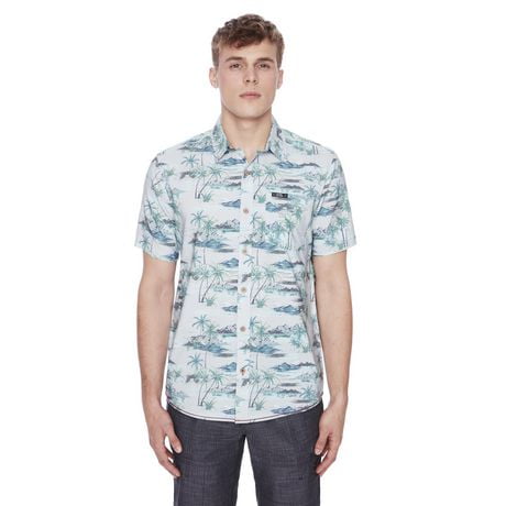 Dark Black Men's Short-Sleeve Patterned Button-Down Shirt, Sizes S-XXL
