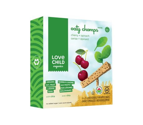 Love Child Organics Cherry and Spinach Oaty Chomps Veggie Bars, 6 x 23 g