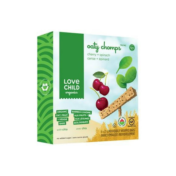Love Child Organics Cherry and Spinach Oaty Chomps Veggie Bars, 6 x 23 g