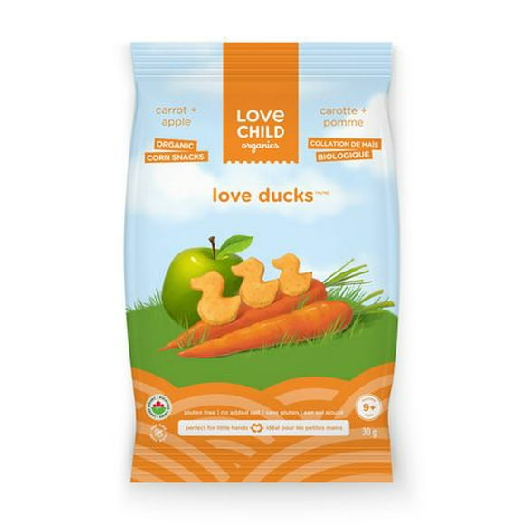 Love Child Organics Collation de maïs biologique Love Ducks  - carrotte et pomme 30g