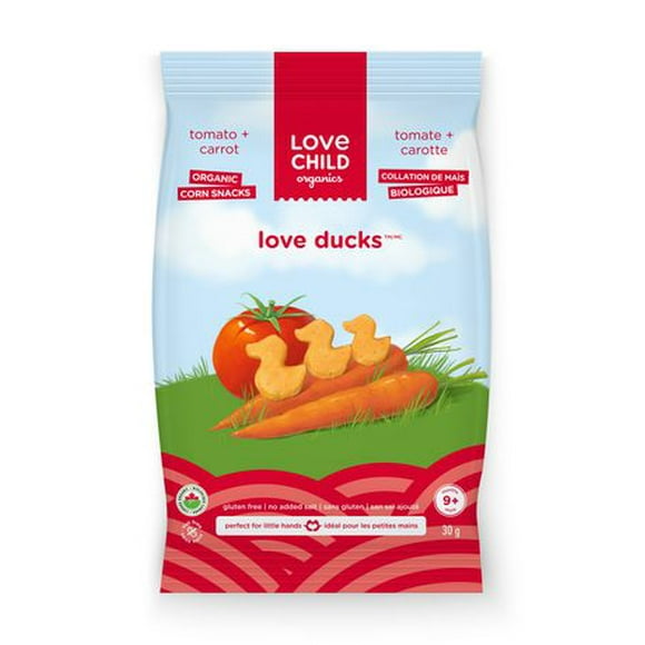 Love Child Organics Collation de maïs biologique Love Ducks  - tomate et carrotte 30g