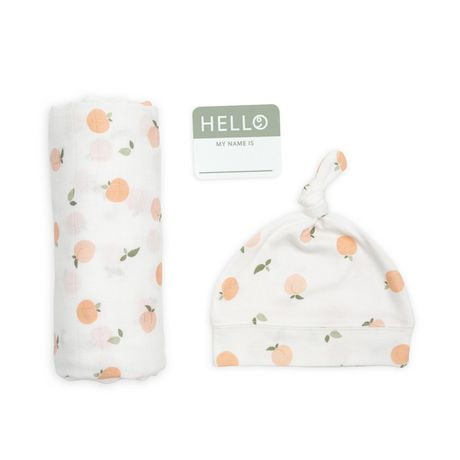 Lulujo Baby Hello World Newborn Bamboo Hat and Swaddle Blanket Set