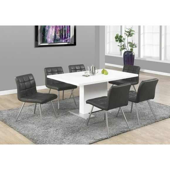 Monarch Specialties Dining Table, 60" Rectangular, Kitchen, Dining Room, Metal, Laminate, Glossy White, Chrome, Contemporary, Modern