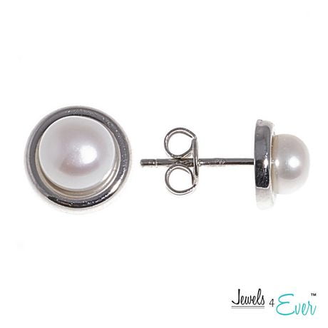 Jewels 4 Ever Genuine Freshwater Pearls 925 Sterling Silver Earrings