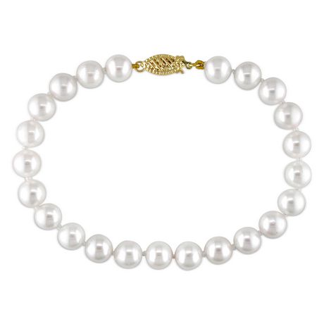 Miabella 7-7.5mm White Cultured Freshwater Pearl 14K Yellow Gold Strand ...