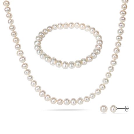 8 mm d/'eau douce collier de perles bracelet et boucles d/'oreilles Set