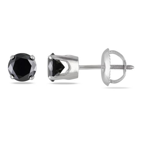 Asteria 1 Carat T.W. Black Diamond 14 K White Gold Stud Earrings ...