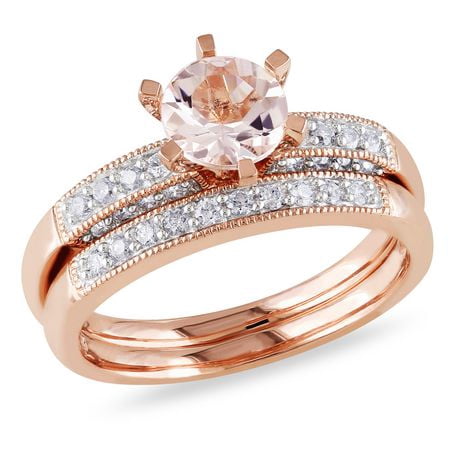 Tangelo 0.80 Carat T.G.W. Morganite and 0.33 Carat T.W. Diamond 10 K Rose Gold Bridal Set 