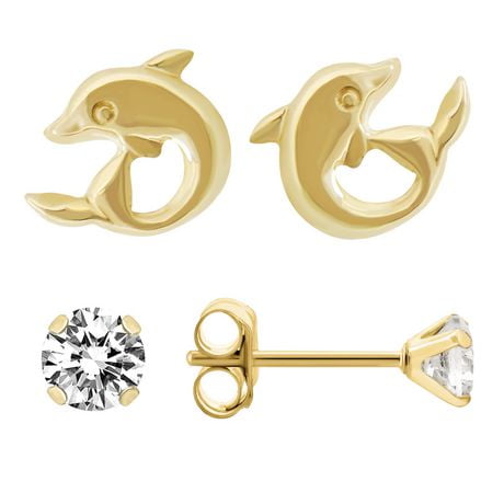 earrings cubic dolphin zirconia 10kt aurelle mm round yellow gold walmart