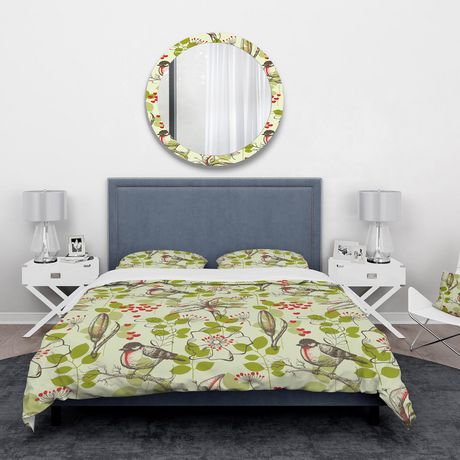 Designart Small Bird and Lilies and Little Hearts Floral Duvet Cover ...