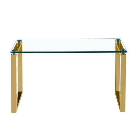 Gena , Modern striking bold design, brilliant polished stainless steel sled legs Coffee table.<br>Dimensions : 16" H x 39" W x 18" D