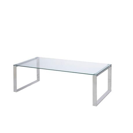 Gen Coffee table , brilliant polished stainless steel sled legs, and tempered glass tabletop. <br>Dimensions : Large:16" H x 39" W x 18" D