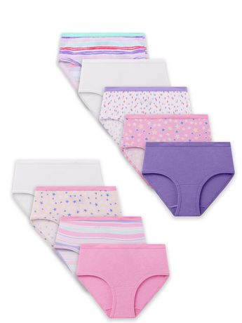 Fruit of the Loom Girls 100% Ringspun Cotton Brief Underwear, 9 Pack, Sizes  6 to 14