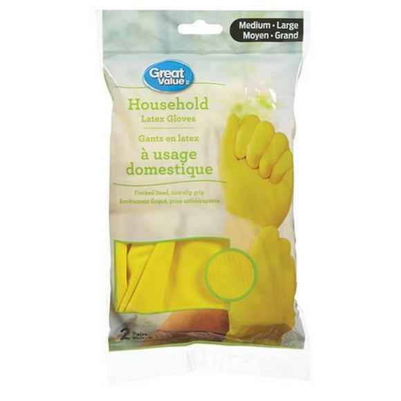 Great Value Household Latex Gloves, 2 Pairs, Medium/Large