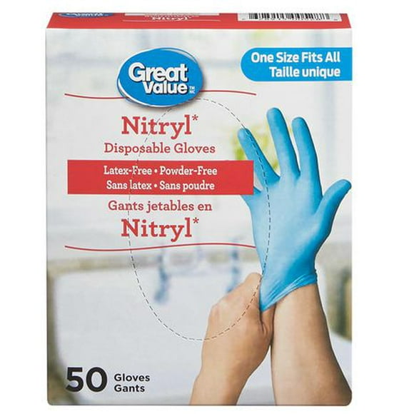 Great Value Nitryl Disposable Gloves, 50 Gloves, One Size
