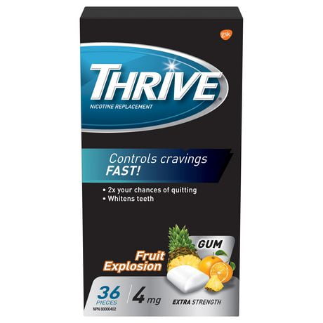 Gomme Thrive 4 mg Extra-forte Remplacement de la nicotine Xplosion de Fruits, 36 morceaux