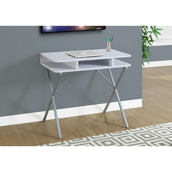 Monarch Specialties Computer Desk, Home Office, Laptop, Storage Shelves, 31"l, Work, Metal, Laminate, White, Grey, Contemporary, Modern