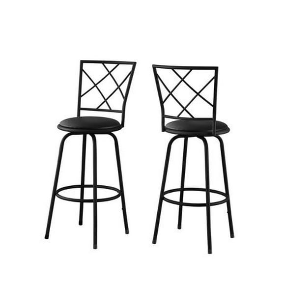 Monarch Specialties Bar Stool, Set Of 2, Swivel, Bar Height, Metal, Pu Leather Look, Black, Contemporary, Modern