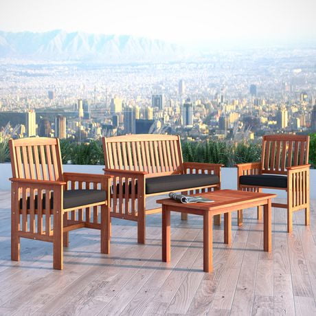 CorLiving Miramar Hardwood Outdoor Chair and Coffee Table Set