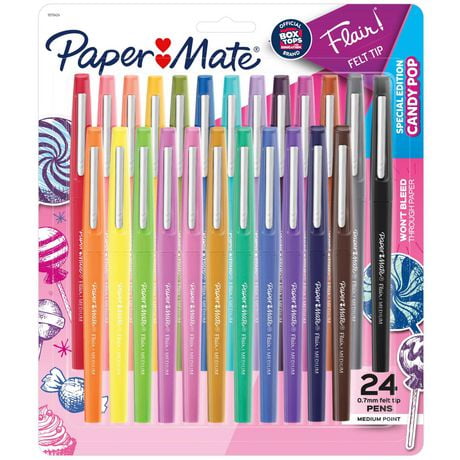 Paper Mate Flair Pens, Felt Tip Pens, Medium Tip (0.7 mm), Special Edition Candy Pop Pack, Assorted Colours, 24 Count