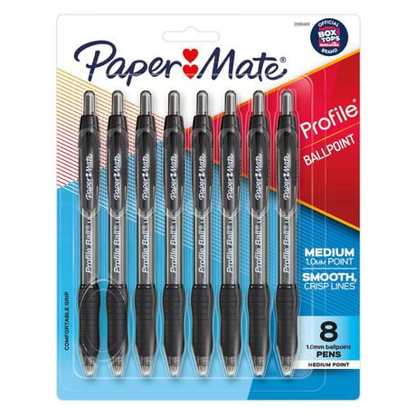 Paper Mate Profile Retractable Ballpoint Pens, Medium Point (1.0 mm), Black, 8 Count