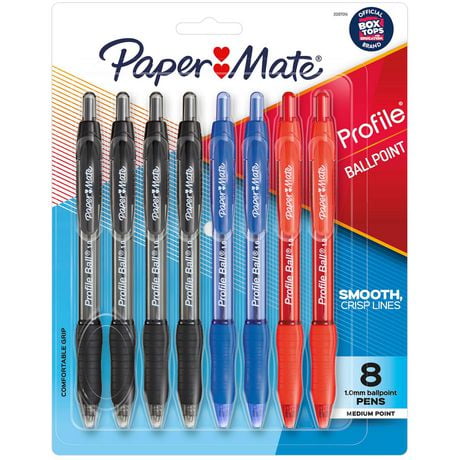 Paper Mate Profile Retractable Ballpoint Pens, Medium Point (1.0 mm), Assorted Colours, 8 Count
