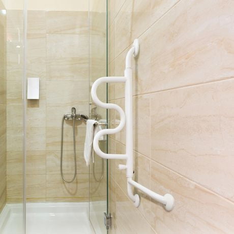 Stander Curve Bathroom Grab Bar for Seniors, Wall Mounted Shower Bar, White