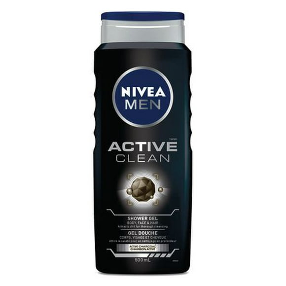 NIVEA MEN Active Clean Body Wash | 3-in-1 Men Shower Gel (Body, Face & Hair), 500 mL