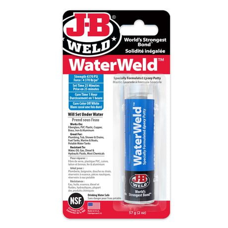 J-B Weld WaterWeld Putty Stick (pour liquides) Sceller, patcher ou boucher les liquides