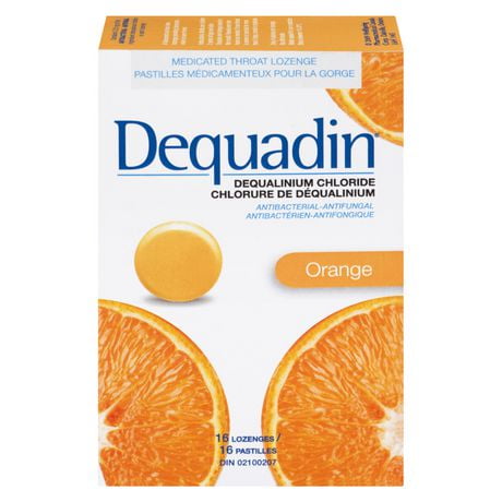 Pastille médicamenteuse pour la gorge Dequadin antibactérienne-antifongique à chlorure de déqualinium à saveur d'orange 16 pastilles