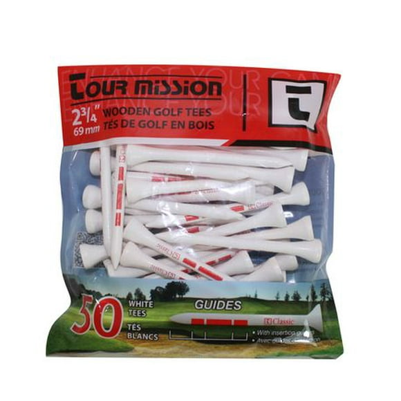 Tour Mission 2 3/4'' (69 mm) Wooden Golf Tees, Pack of 50 - White