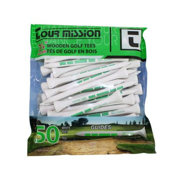 Tour Mission 3 1/4'' (82 mm) Wooden Golf Tees, #11191, Pack of 50 - White