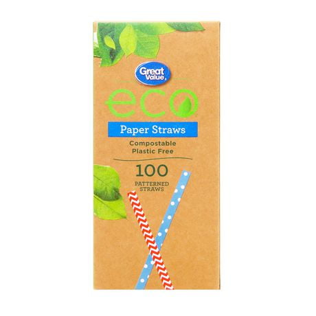 Great Value Patterned Paper Straws, 100 pieces