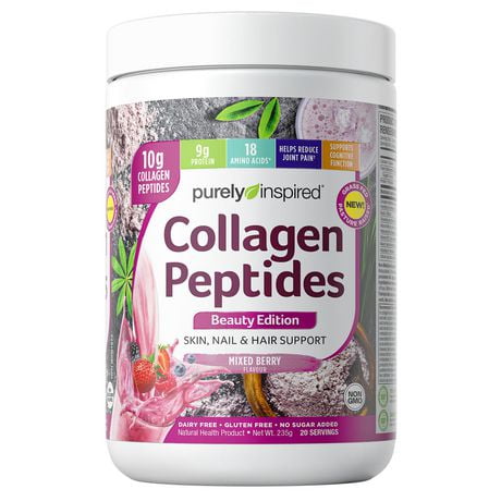 Purely Inspired Collagen Protein Powder- Beauty Edition Berry Flavour, Hair, Skin Nail Support, 10g Collagen, Biotin, Dairy Free, Gluten Free, No Sugar Added, Non GMO, 235 g 20 Servings