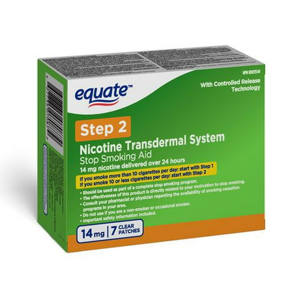 Equate Clear Step 2 Patches, Nicotine Transdermal Patch, 14mg, Stop Smoking Aid