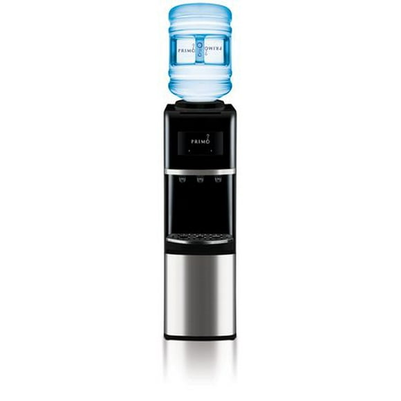 Primo Deluxe Top Load Bottled Water Dispenser, Stainless Steel, Dispenses piping hot, icy cold, and room temperature water.