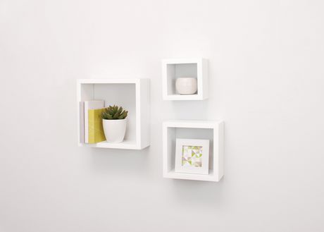 Hometrends 3 Piece Wall Cube White Shelf Set Canada - Cube Wall Shelf White