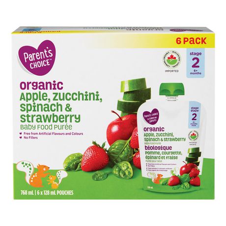 Parent's Choice Organic Pear, Kale, Green Peas, Acerola & Quinoa Baby Food  Purée, 128 mL 