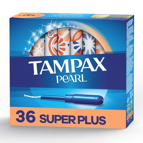 Tampons Tampax Pearl avec tresse anti-fuites LeakGuard et applicateur en plastique sans BPA, degré d’absorption super plus, non parfumés 36 tampons