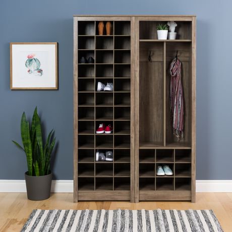 Prepac Space-Saving Drifted Gray Shoe Storage Cabinet ...