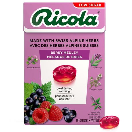 Ricola Box Berry Medley, Low Sugar Naturally Delicious Throat Refreshment & Relief, 18 count