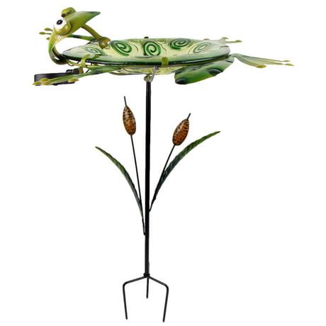 Angelo Decor 29-inch tall Frog Glass Birdbath with Metal Stake and Solar Light