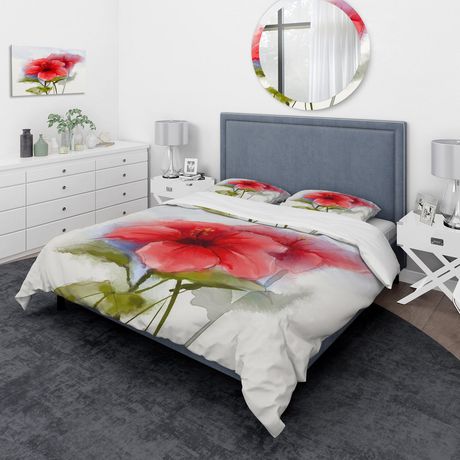 Designart Watercolor Painting Red Hibiscus Flower Traditional Duvet ...