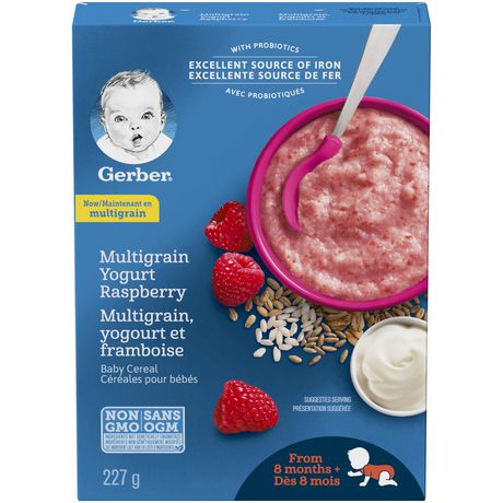 Cereales Pour Bebes Gerber Etape 3 Multigrains Avec Yogourt Et Framboise 227 G